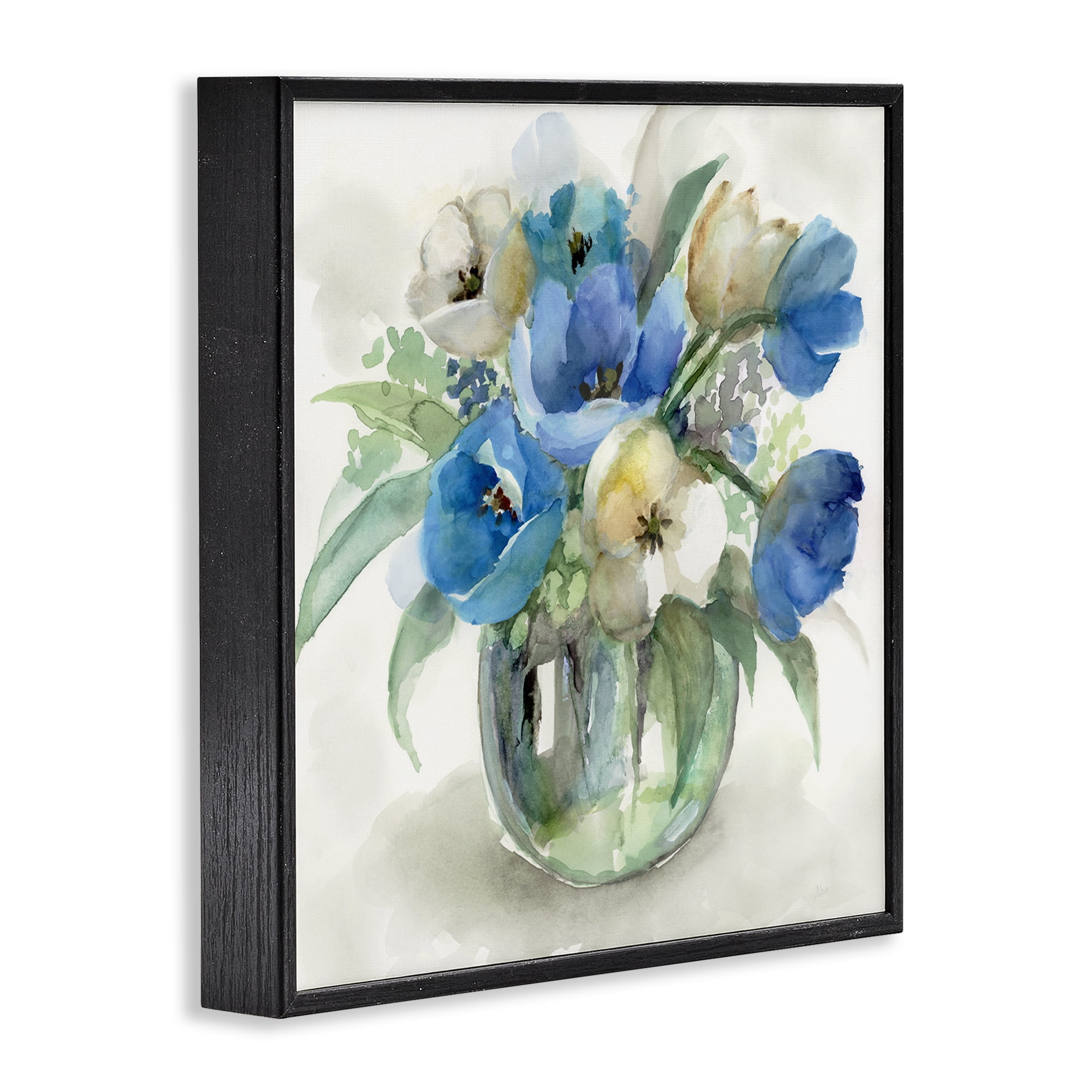 Stupell Industries Blue Tulip Watercolor Bouquet Black Framed Giclee Art, design by Nan