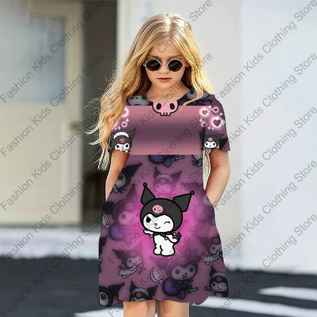 Robe d'Été Mode Dessin Animé Hello Kitty & Friends Imprimée Robes Femmes Filles Manches Courtes Robe Princesse Vêtements Filles Aguichant Été