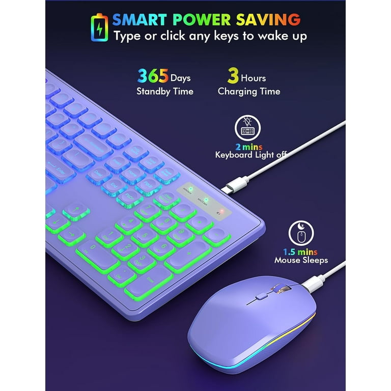 Wireless Keyboard and Mouse Combo, RGB Backlit, Rechargeable 