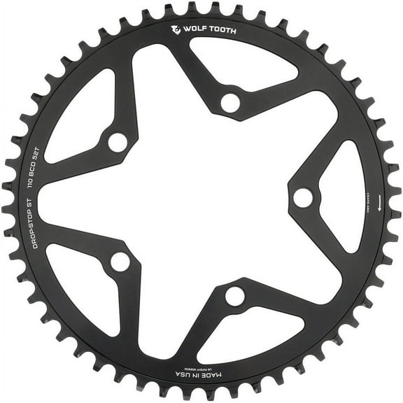Wolf Tooth 110 BCD Gravel CX Road Chainring - 52t 110 BCD 5-Bolt Drop-Stop ST For Shimano HG KMC 12-Speed Chains BLK