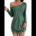 thumbnail image 1 of Vestido Mini Túnica de un Solo Hombro para Mujer, Larga, Liso, con Dobladillo Torcido, Elegante, Informal, Holgado, para y Verano. Verde L, 1 of 10