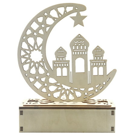 

DraggmePartty Eid Mubarak Wooden Pendant With Led Candles Light Decorations For Home Islamic Muslim Party Eid Decor
