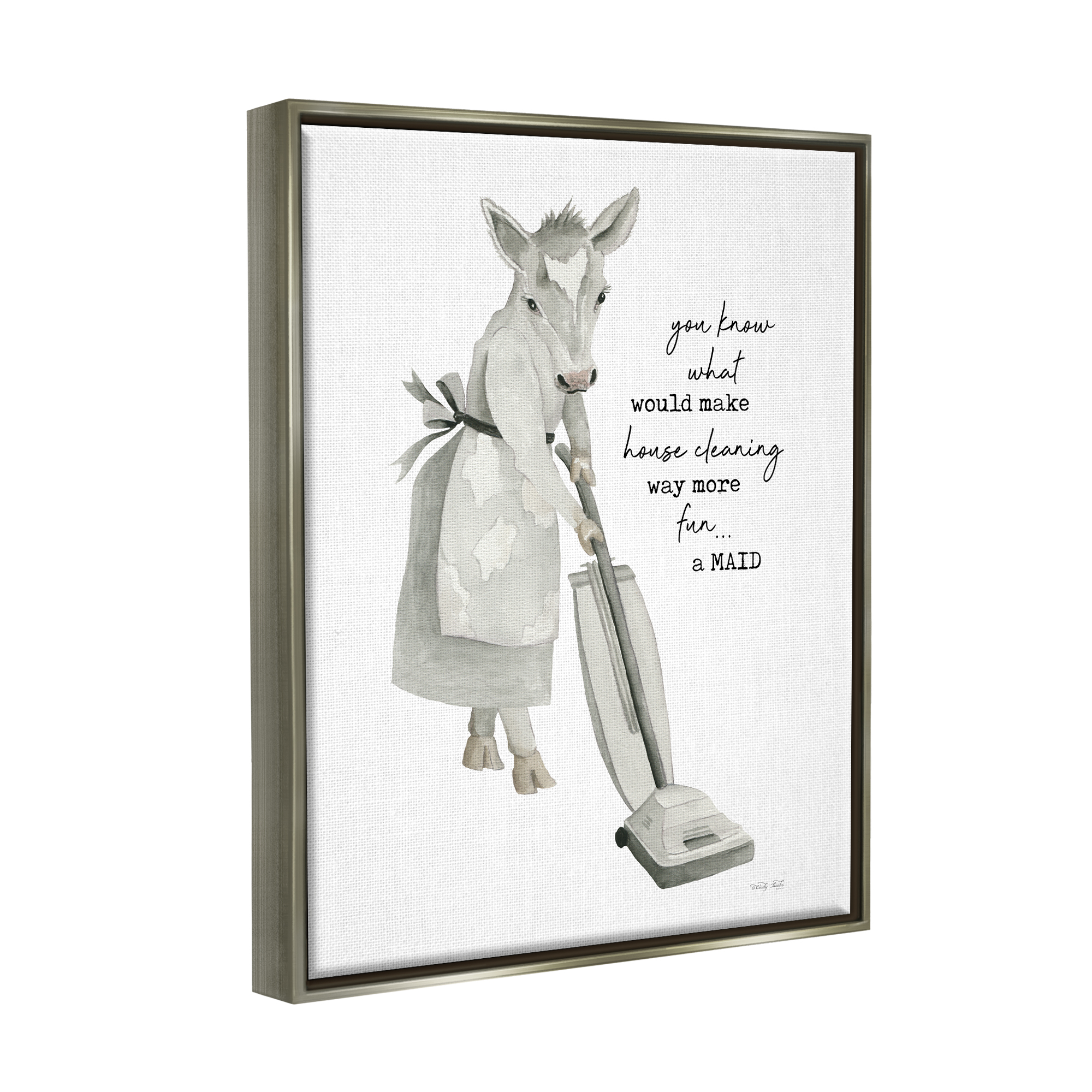 Stupell Industries Funny Cleaning Cow Phrase Animals & Insects Painting Gray Floater Framed Art Print Wall Art, 17 x 21