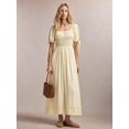 thumbnail image 2 of Yellow Womens Square Neck Puff Sleeve Maxi Dress With Tie Straps, 2 of 7