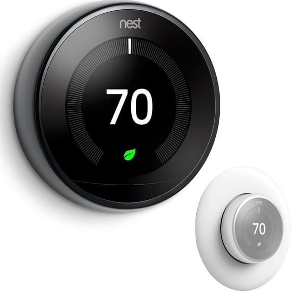 Google Nest T3018US Nest Learning Thermostat 3rd Gen Smart Thermostat (Mirror Black)) Bundle with Deco Essentials Wall Plate Cover for Google Nest Thermostat 1st, 2nd, 3rd Generation Models