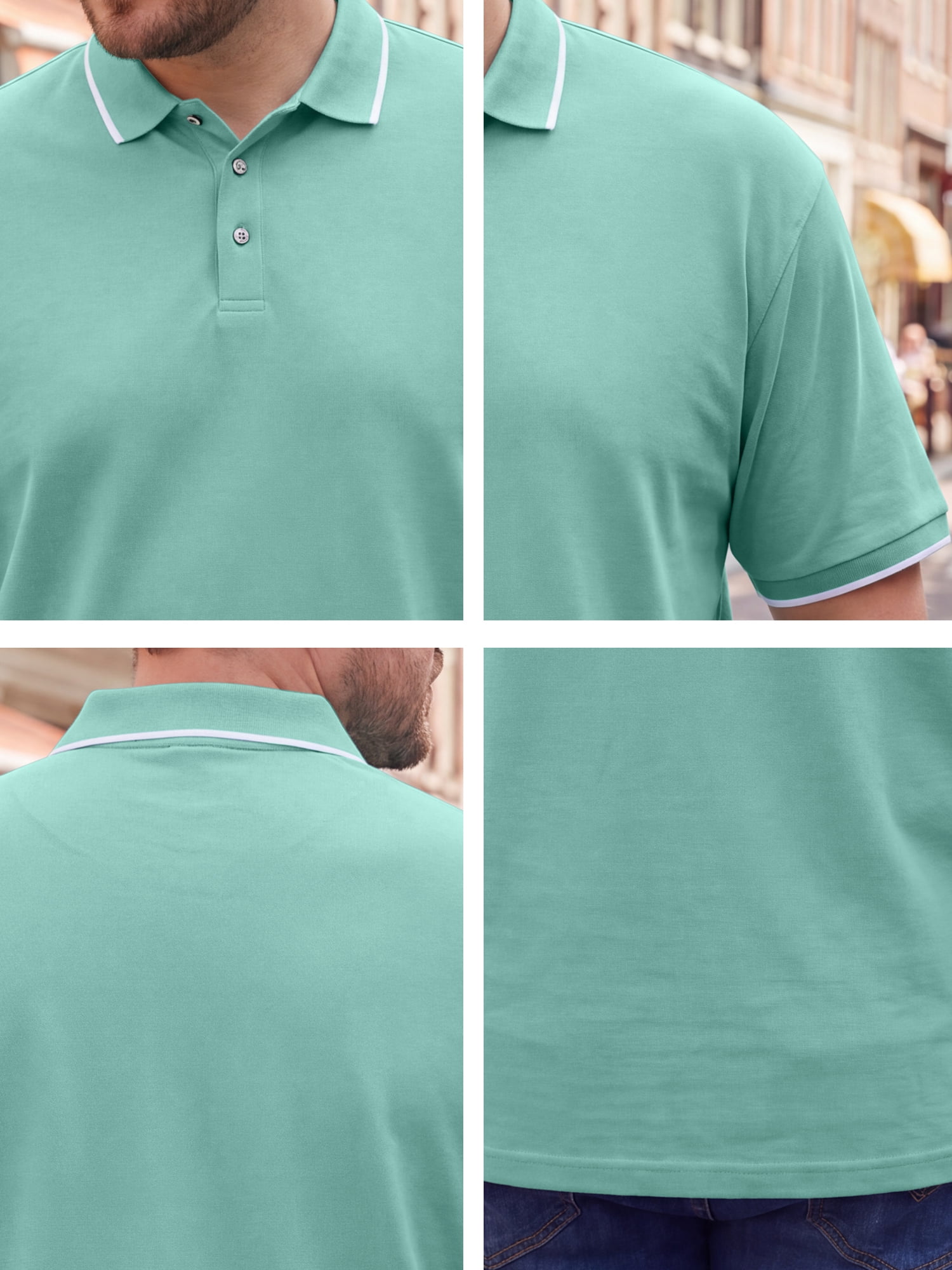DARING DIVA Men's Big & Tall Shirts Casual Short Sleeve Color Block Polo Shirt XL Green