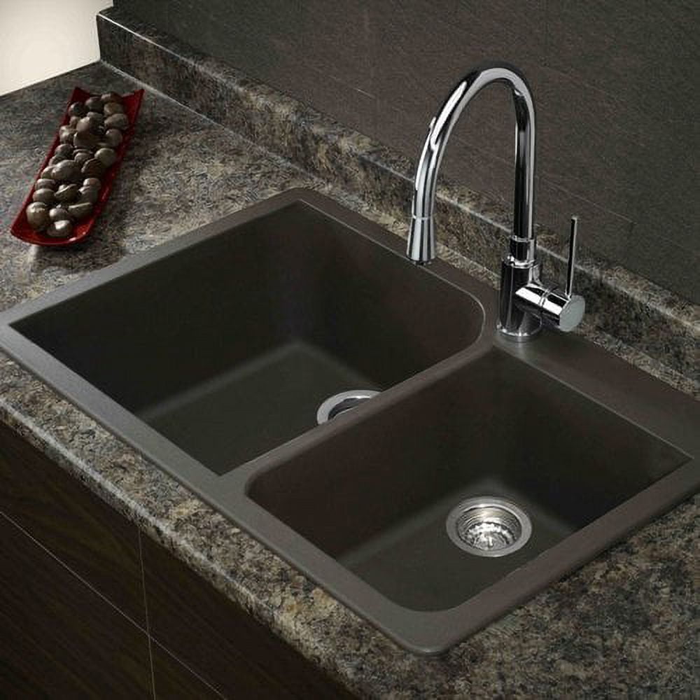 Transolid Radius 33'' L x 22'' W  Granite Double Offset Drop-in Kitchen Sink