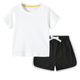 thumbnail image 2 of Cethrio Kids Boys' Shorts Sets, Crew Neck Cotton Summer Short Sleeve Outfit Sets White Size 5-6 T, 2 of 5