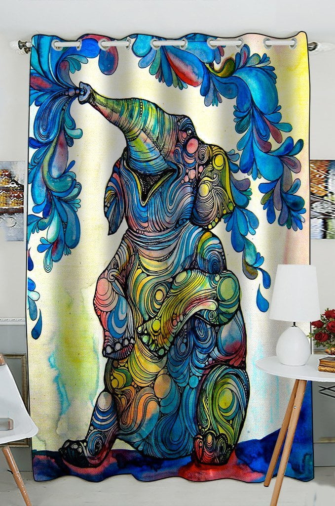 GCKG African Elephant Window Curtain Kitchen Curtain Size 52(W)x84