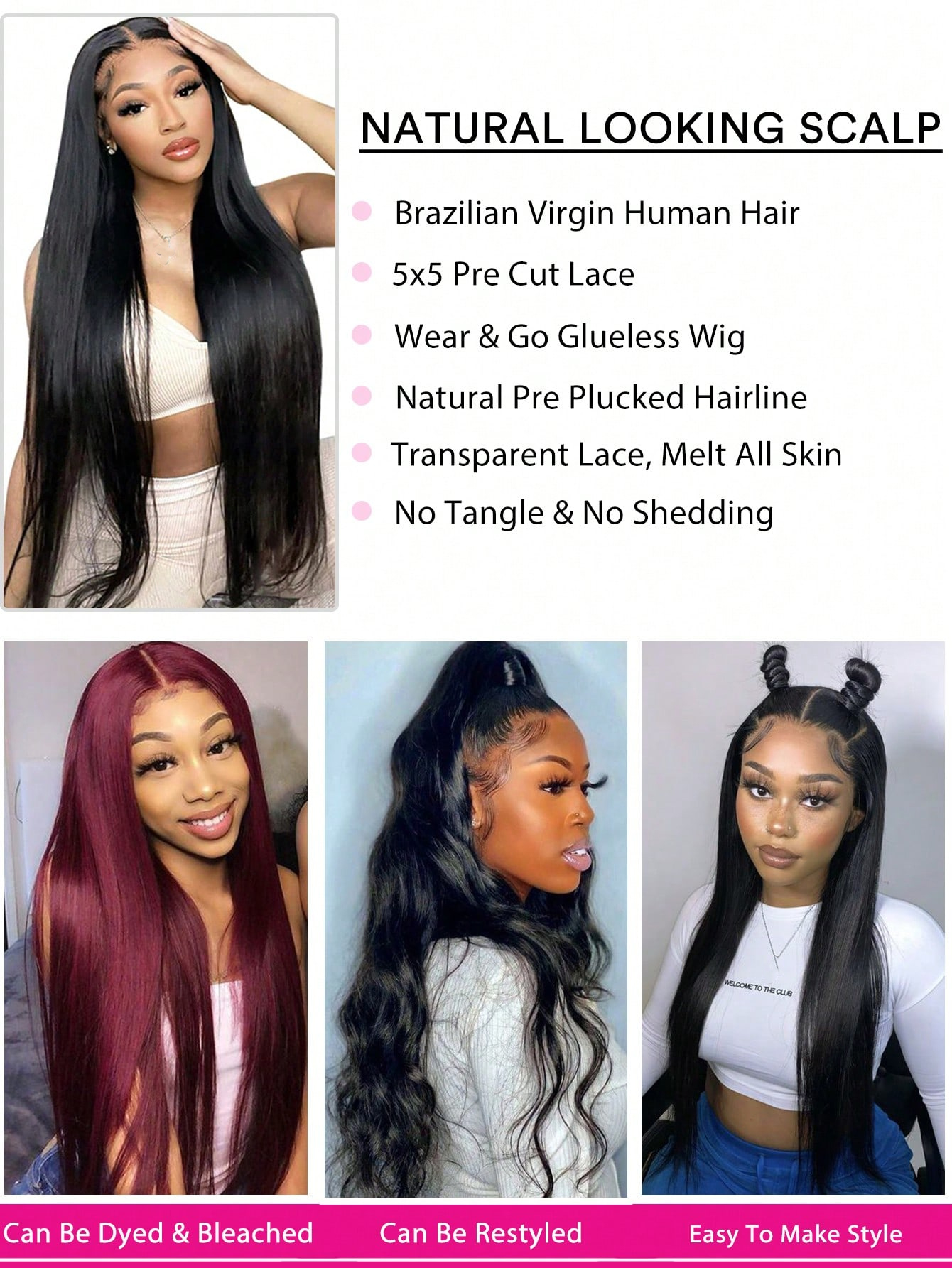 5x5 HD Lace Closure Wigs Human Hair Wear and Go Glueless Wigs Human Hair Pre Plucked Pre Cut 180% Density, 26 Inch 5x5 Straight Closure Human Hair Wig for Beginner Friendly Natural Black