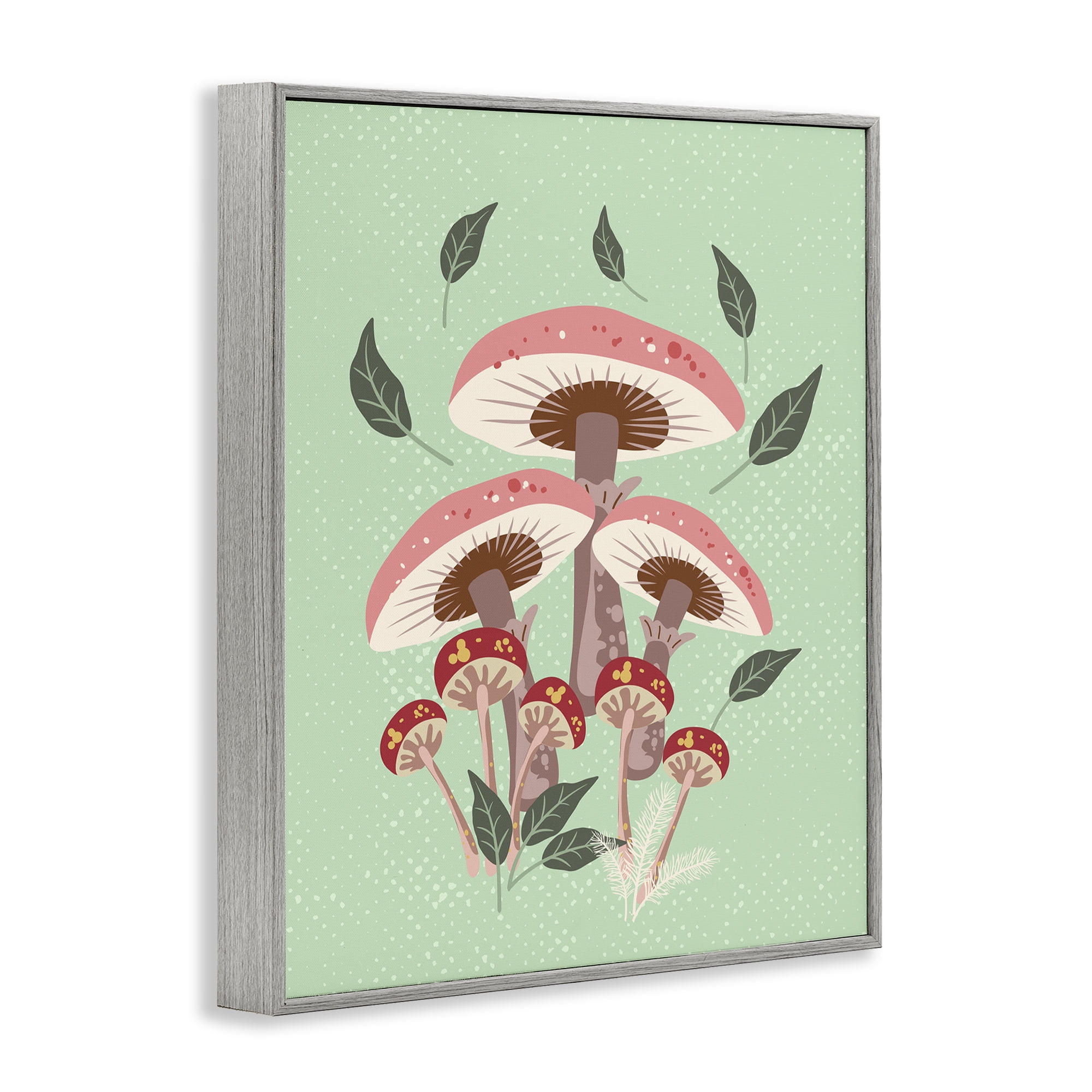 Stupell Industries Mushrooms & Falling Leaves Botanical & Floral Painting Gray Framed Art Print Wall Art, 24 x 30