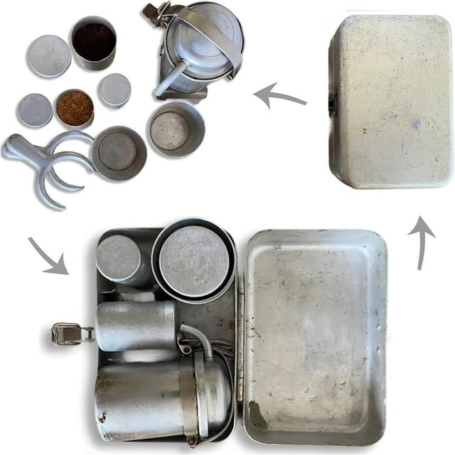 WLOELOEW Vintage Outdoor Camping Coffee Pour Over Set Portable Maker With Cups And Box Alloy Material