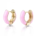 thumbnail image 1 of Brass Huggie Hoop Earrings with Enamel Real 18K Gold Plated Pink 14x15x5mm Pin: 1x1mm, 1 of 4