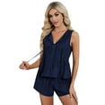 thumbnail image 2 of Women'S Summer Two-Piece Sleeveless Linen Suit Dark Blue XXL, 2 of 9