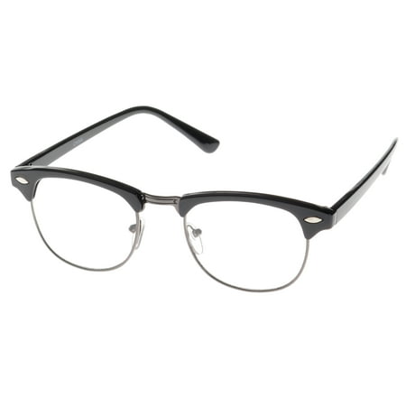 MLC Eyewear Soho Retro Horn Rimmed Fashion Sunglasses in Black Clear Lenses