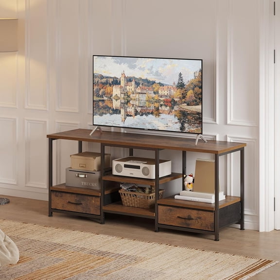 KPUY 47" TV Stand for TVs up to 65", Media Console with Power Sockets, Entertainment Center Console Table for Living Room, Bedroom, Rustic Brown