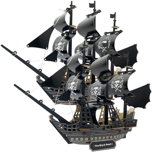 Rompecabezas 3D Barco VentDepot BlackPearl 2Pzas 141 Partes 58.2x41.2x14.3cm Madera Negro