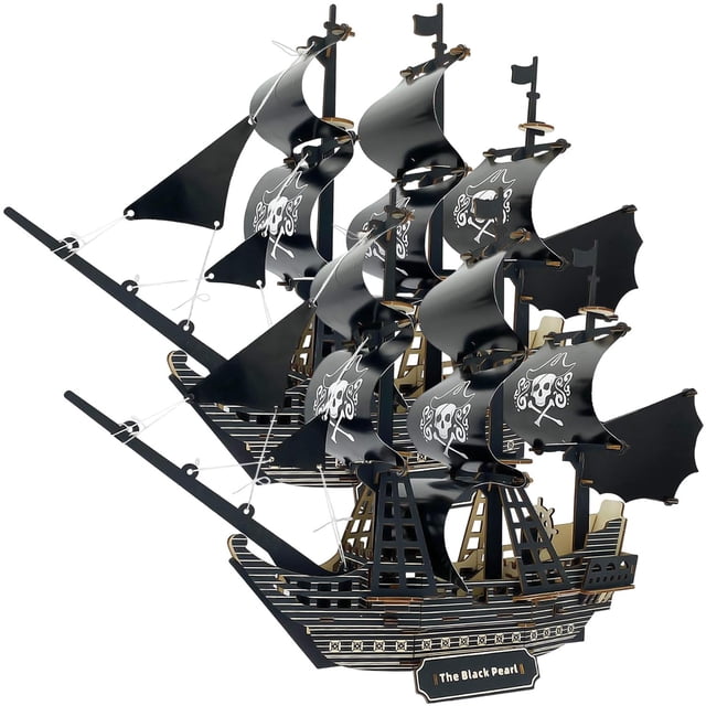 Rompecabezas 3D Barco VentDepot BlackPearl 2Pzas 141 Partes 58.2x41.2x14.3cm Madera Negro