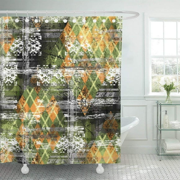 BOSDECO British Ethnic Design Creative with Tartan Argyle and Watercolor Effect and Concepts Celtic Check Shower Curtain 60x72 inch