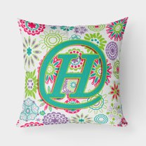 Carolines Treasures CJ2011-HPW1818 Letter H Flowers Pink Teal Green Initial Canvas Fabric Decorative Pillow 18H x18W