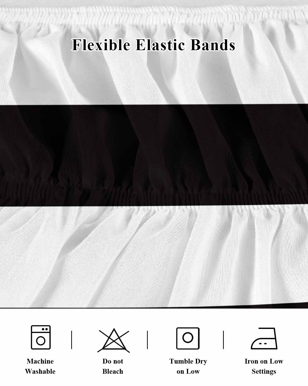 Black and White Stripe Pattern Bed Skirt Queen Size 16" Drop Simple Style Ruffled Wrap Around Bed Skirts Adjustable Elastic Bedskirt Dust Ruffle for Queen Size Bed