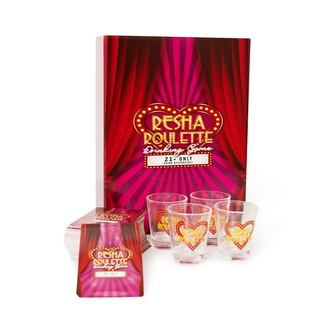 Juego de cartas para beber Caresha Please Resha Roulette con 4 vasos de chupito