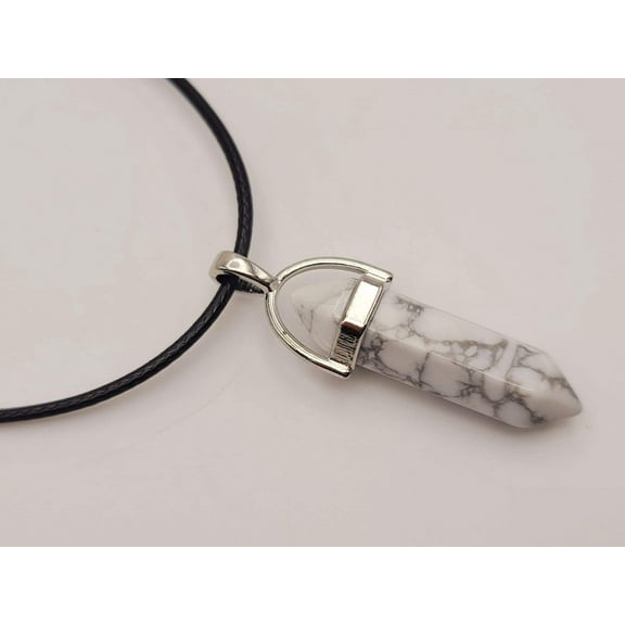 Silver Wire Wrapped Howite Healing Crystal Point Leather Necklace