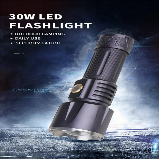 Lampe de Poche LED Rechargeable de Longue Portée de 30W, Torche de