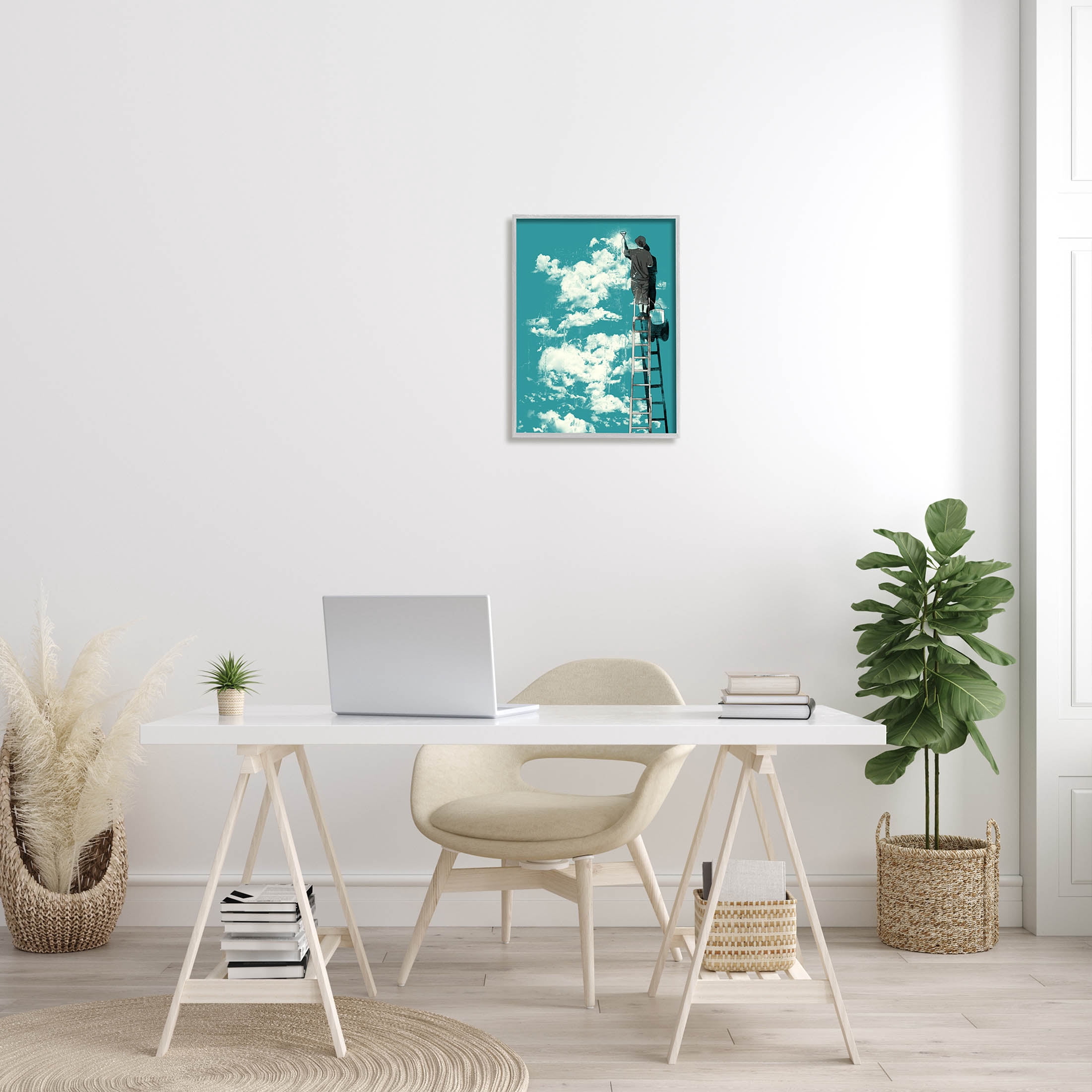 Stupell Industries Painter On Ladder Conceptual Clouds Graphic Art Gray Framed Art Print Wall Art, Design by Matheus Lopes Castro