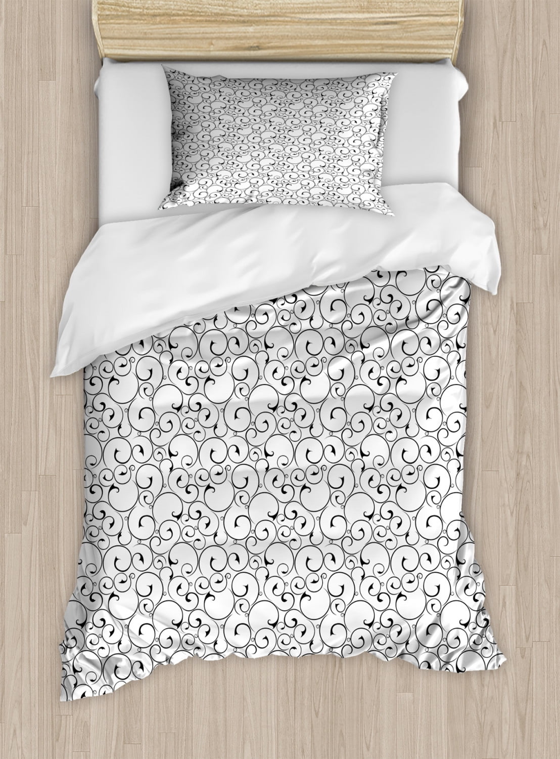 Twin Black and White Bicycle Pattern Duvet Cover Set