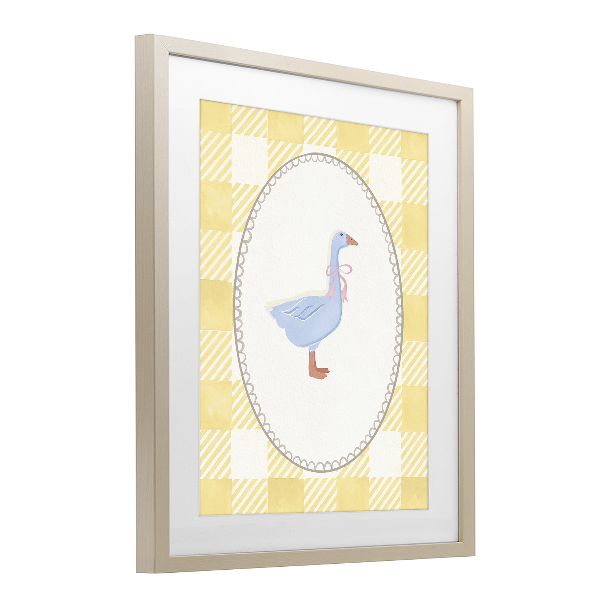 Stupell Industries Little Goose on Yellow Gingham Birch Framed Print Under Glass, design by The Paper Curator