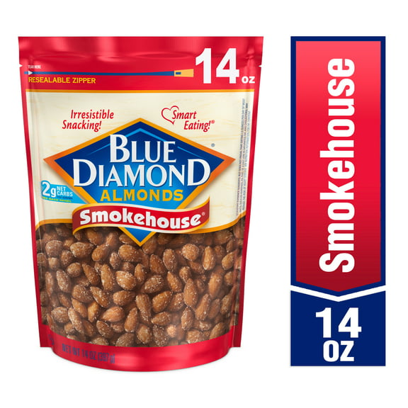 Blue Diamond Almonds, Smokehouse Flavored Snack Nuts Perfect for Snacking, 14oz Resealable Bag