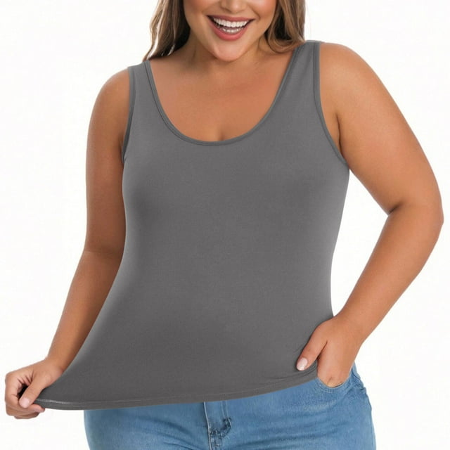 BLVB Débardeurs Grande Taille pour Femmes avec Soutien-Gorge Intégré Sans Manches Chemises de Pyjama Décontractées Col Rond Extensible Blouses d'Entraînement
