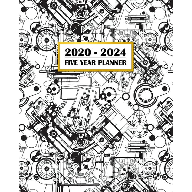 2020-2024 Five Year Planner: Engine Block Line Art - Perfect Gift for