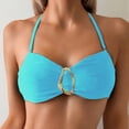 thumbnail image 4 of UTSJKR Women's Solid Cami Strap Bikini Set, Wire Free Triangle Split Bathing Suit, Sexy Slim Fit Holiday Beach Swimwear Sky Blue M, 4 of 5