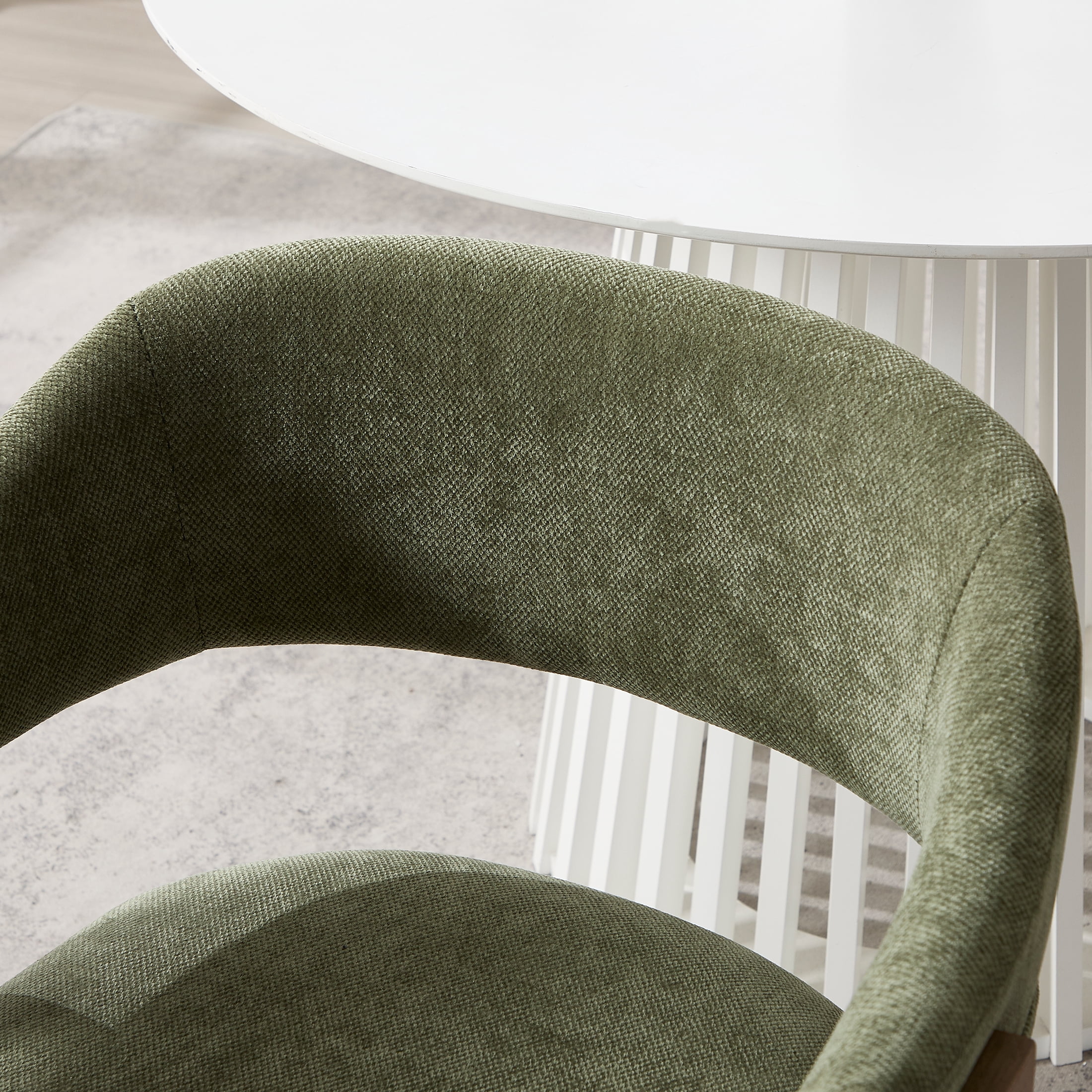 Guyou Modern Dining Chair Set of 4, Chenille Upholstered Dining Room Armchair with Curved Backrest, Mid-Century Wooden Kitchen Side Chairs for Dining Room Living Room, Green