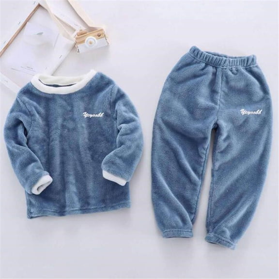 Trikvn Toddler Boys Girls 2-Piece Fleece Pajamas Set Fuzzy Long Sleeve Pullover Top and Pants Winter Warm Sleepwear Lounge Nightwear Outfit Comfortable Home Clothes