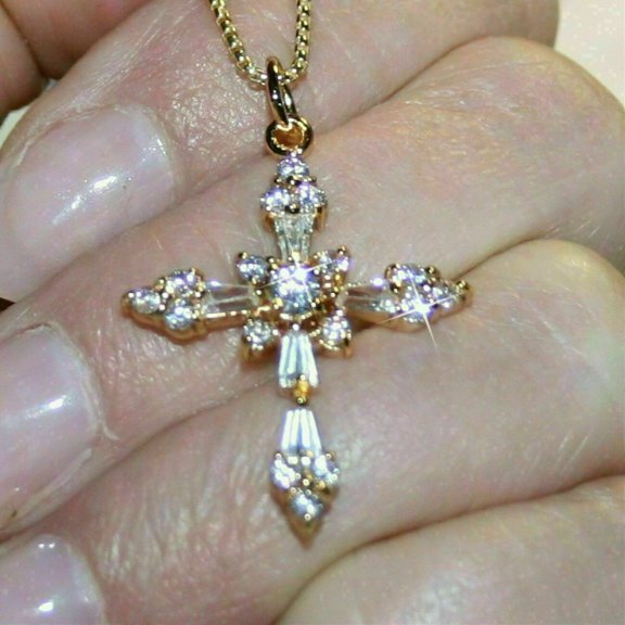 2.80Ct Round Cut Created Diamond 14K Yellow Gold Plated Cross Pendant Necklace For Women's Free Chain 18"