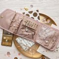 thumbnail image 2 of Travel Jewelry Organizer-Case Small Jewelry Storage Book Bag for Traveling Portable Foldable Jewellery Pouch Roll Holder Pink, 2 of 4