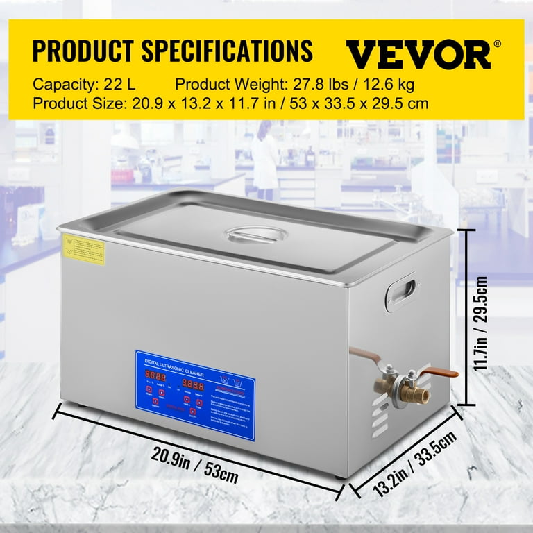 VEVOR Powerful Stainless Steel 13.5-15 L Liters Ultrasonic Cleaner 360W  Digital Heater Timer 