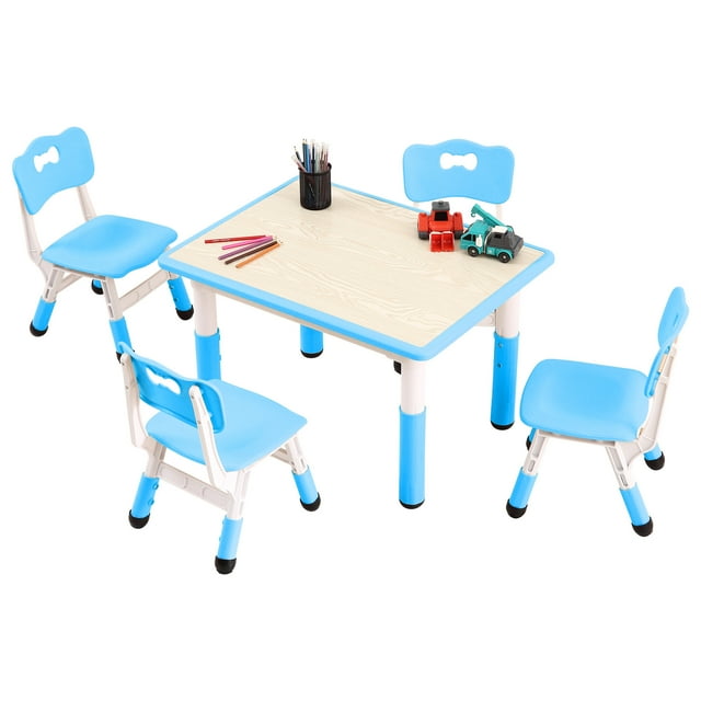 Yeshouse Juego de mesa y sillas para niños de 80 x 60 cm, muebles multifuncionales para aprender, jugar y hacer manualidades. Mesa de manualidades fácil de limpiar con 4 sillas para el aula y el hogar