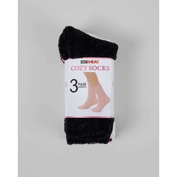 32 Degrees 3 Pair Women's Cozy Socks (Black/Cream/Potent Purple)