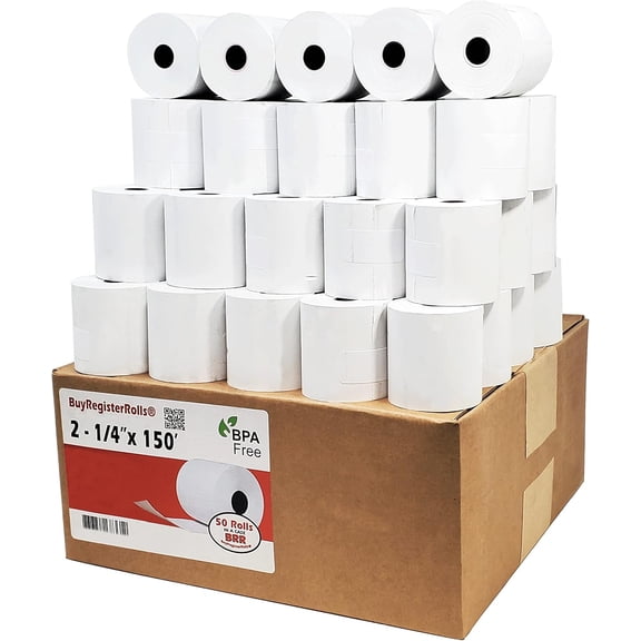 (50 Rolls) 2 1/4" x 150' Thermal Paper 2.25 Inch x 150 ft (57/58mm) Cash Register/Calculator Thermal Receipt Printer Paper for Talento Dassault, Veeder Root TLS350, Verifone Omni 3300 & 3350