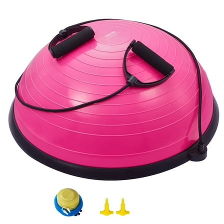 VEVOR Half Exercise Ball Trainer, 23 inch Balance Ball Trainer, 660lbs Capacity Stability Ball, Yoga Ball with Resistance Bands & Foot Pump,Strength Fitness Ball for Home Gym, Full Body Workout,Pink
