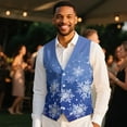 thumbnail image 4 of Yuyamidu Blue Snowflake Men's V-Neck Business Vests with 3 Pockets Christmas Formal Dress Vest for Suit Tuxedo Casual 4 Button Waistcoat Size 2XL, 4 of 7