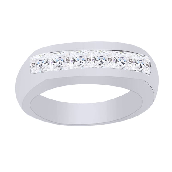 AFFY White Cubic Zirconia Wedding Band Ring For Men's In 14k White Gold Over Sterling Silver (1.62 Cttw)