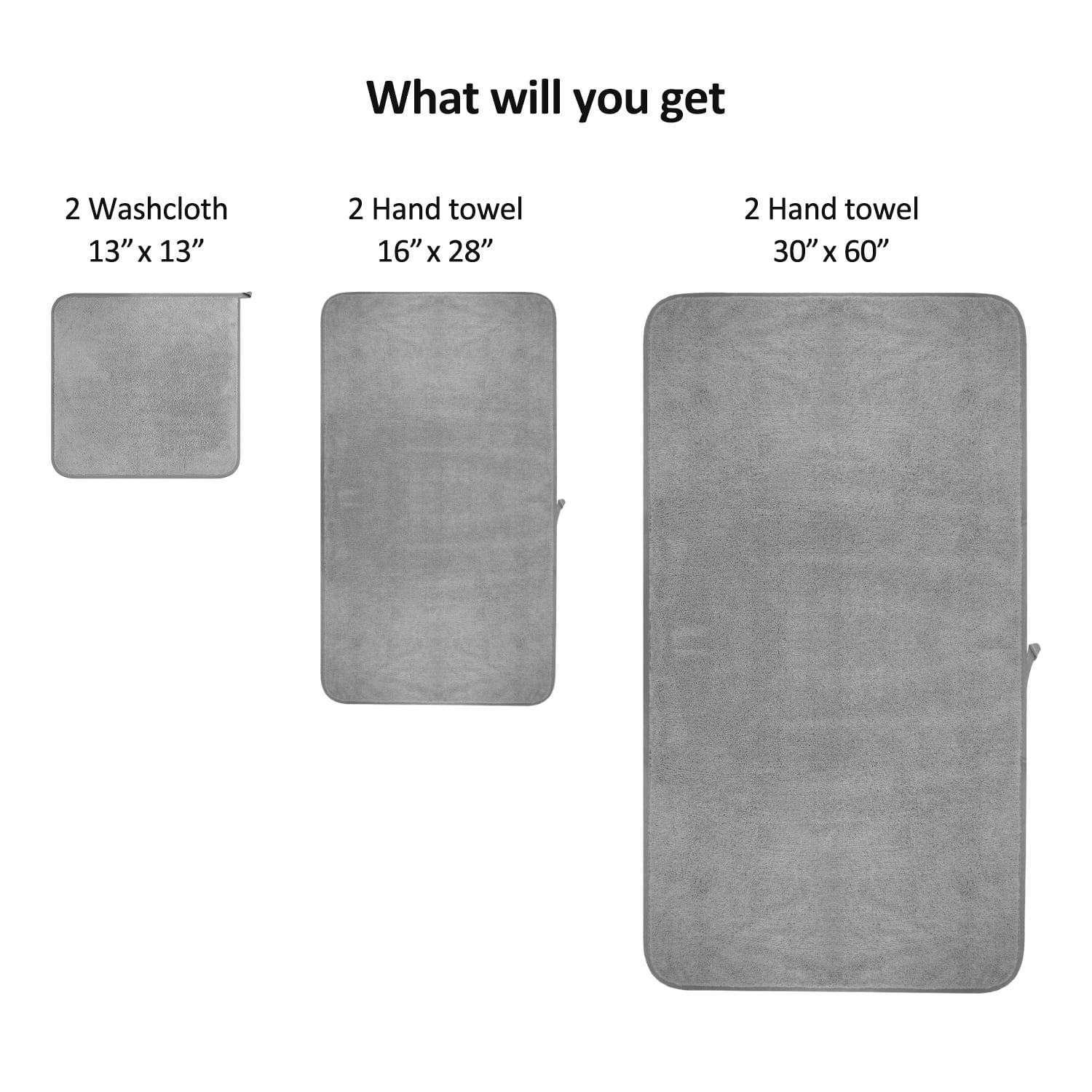 JML Microfiber Bath Towels 6 Pack, Bath Towel, Hand Towel, Washcloth, Grey