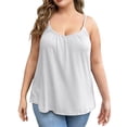 thumbnail image 2 of Plus Size Women V Neck Spaghetti Strap Tops Trendy Ruched Casual Tops Comfortable Soft Loose Fit Summer Tees with Built-in Bra White 5XL, 2 of 6