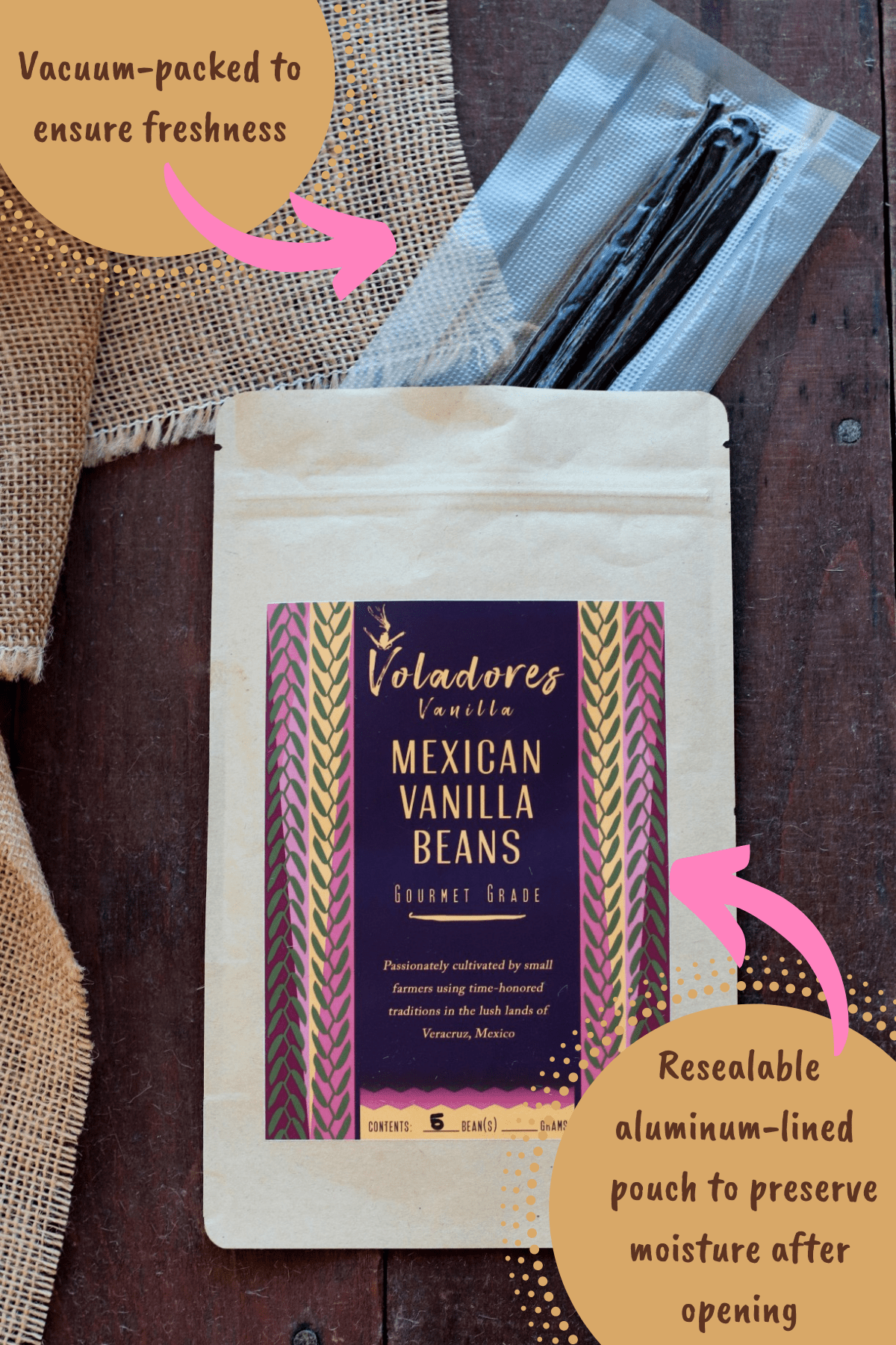 5 Gourmet Grade Mexican Vanilla Beans - Voladores Vanilla