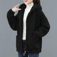 thumbnail image 3 of Chaqueta de mujer Chaqueta de punto de lana de cordero de color sólido Sudadera con capucha gruesaCafé, 3 of 4